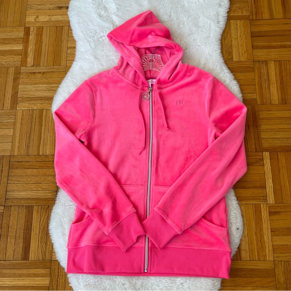 PARIS HILTON “that’s hot” rhinestone valour hot pink hoodie sweater - Picture 3 of 12